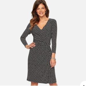 Chaps Black Print Front Wrap Dress